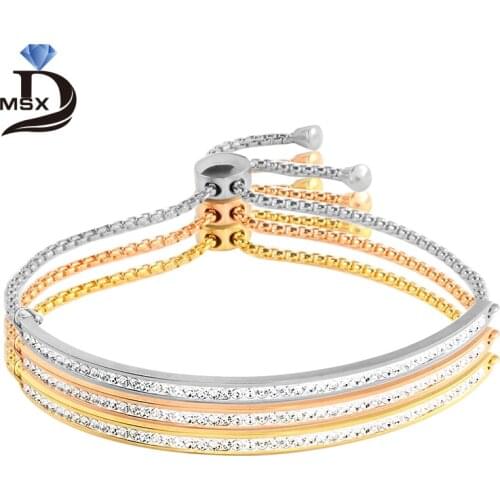 CZ Stainless Steel Charming Chain Bangles Bracelets Woman Rose Gold Color Adjustable Crystal Wristband Luxury Brand Jewellery