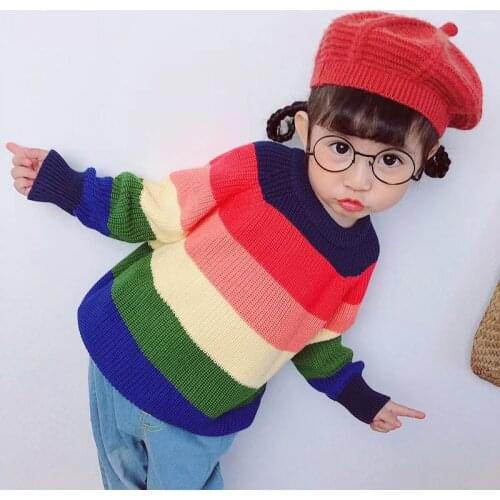 Kids Sweaters Winter Childrens Sweater Rainbow Striped Girls and Boys Kint Sweaters Autumn Baby Warm Wool Tops Kids Clothes