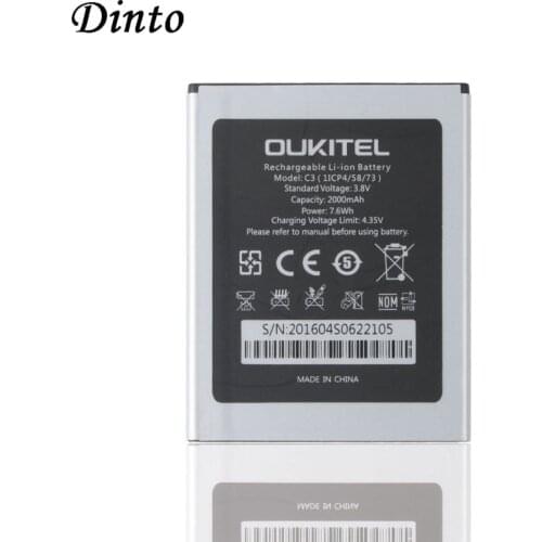 Dinto 1pc New 2000mAh Oukitel C3 Mobile Phone Battery for Oukitel C3 Phone Replacement Li-ion Btteries Accumulator AKKU
