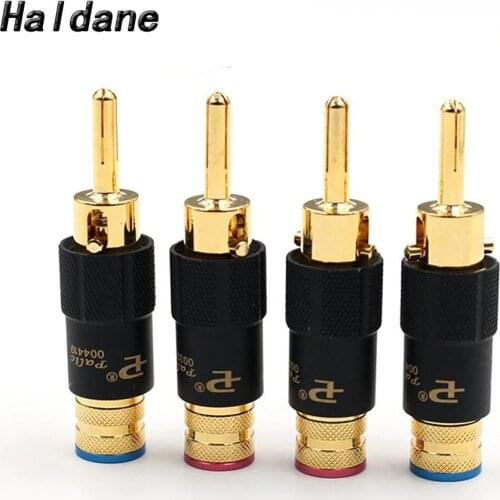 Haldane 4pcs 24K gold Plated/Rhodium Plated Audio Banana Speaker Plug Screw Lock 10mm Cable Wire Connector