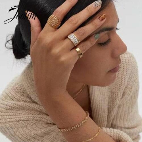 Joolim Gold Finish Weave Hollow Statement Stainless Steel Rings 2021 Jewelry