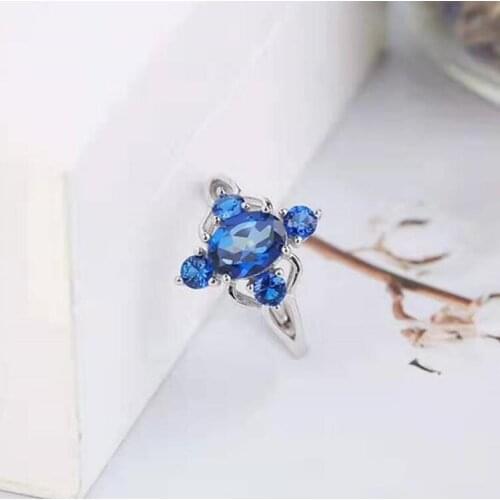 925 silver 6x8mm natural tanzan blue topaz ring