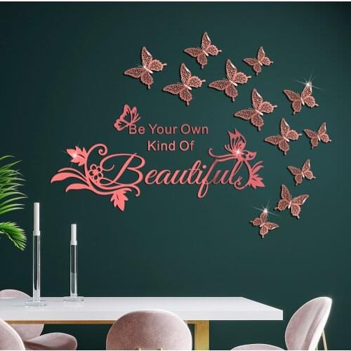 Beautiful Flowers Wall Stickers Acrylic Mirror Butterflies Teenager Living Room Bedroom Decor Wallsticker Modern Home Decoration