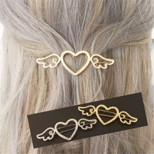 New Fashion Women Girls Metal Hair Clip Hairpin Angle Wings Love Heart Barrette Geometric Alloy Hairgrip Barrette Styling Tool