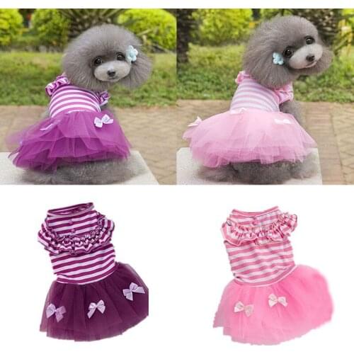 Cute Pure Cotton Striped Dog Dress Summer Thin Breathable Soft Dog Skirt For Small Medium Pets Puppy Bowkot Dress Clothes