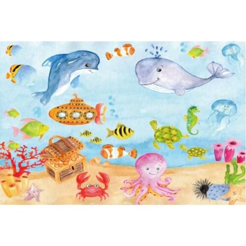 Cute Marine Life Baby Shower Backdrop Holiday Photography Background Celebration Photo Booth Studio Decor