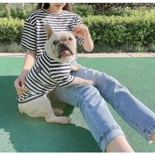Fashion Stripe Parent-Child Dog Clothes Matching Pet Clothing For French Bulldog Clothes For Dog T-Shirt Clothes Puppy Outfits