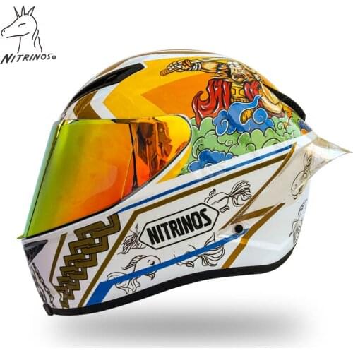 Full Face Motorcycle helmet white cool helmet with big spoiler big tail helmet Riding Motocross Racing Motobike Helmet