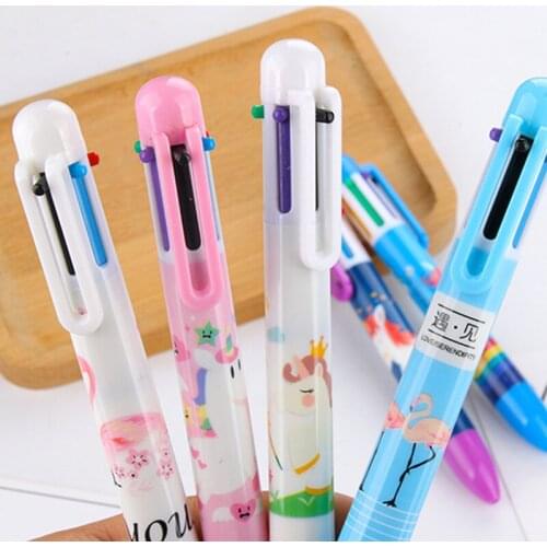 24PCS Cute Creative Cartoon Flamingo 6 Color Ballpoint Pen Hand Account Special Pen Unicorn 6 Color Stationery Office Supplies