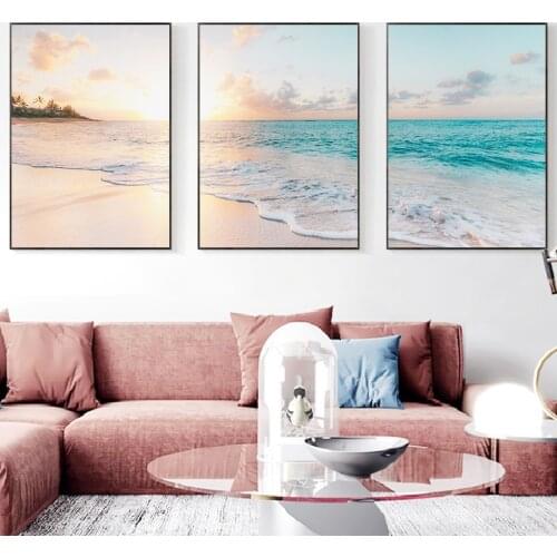 Blue Sea Sunrise Waves Beach Pineapple Wall Art Canvas Painting Nordic Posters And Prints Wall Pictures For Living Room Decor