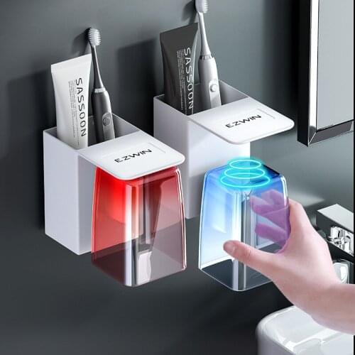 Perforation-Free Wall-Mounted Mouthwash Cup Set Magnetic Mouthwash Cup Toothbrush Toiletries Storage Rack Bathroom Accessories