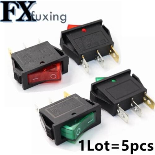 5PCS KCD3 Rocker Switch 15A /20A 125V/250V 3 Pin Electrical equipment Power switch Red Green Light Push Button Switch Copper New