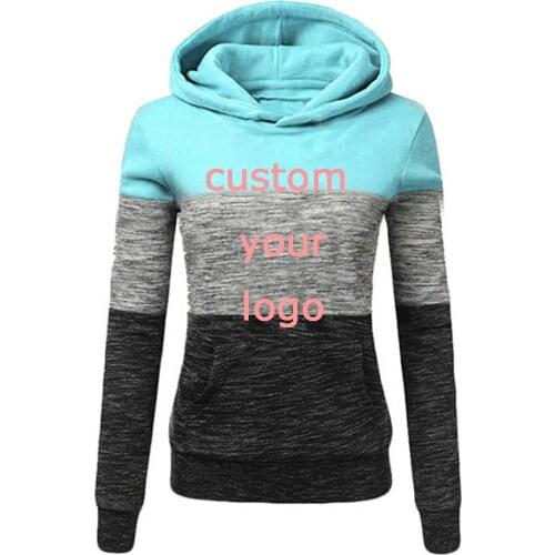 Custom Logo Sweatshirts Autumn Winter Hot Solid Hoodies Long Sleeve Ladies Pocket Patchwork Hooded Sweatshirt Female Outwear