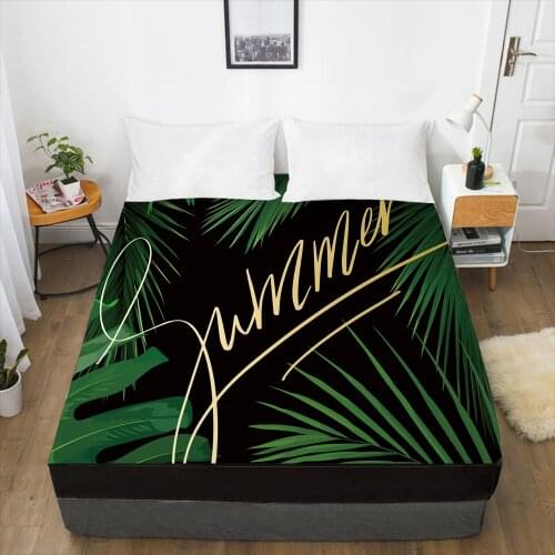 Luxury Elastic fitted sheet bed sheet With An Elastic Band Mattress Cover 150x200/160x200 Bed cover for home Nordic leaf black