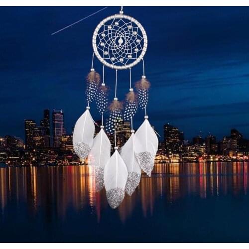 Handmade Large Feather Beads Dream Catcher Ring Net for Wall Car Hanging Ornament Window Decor Wind Cimes Hanging Decorations