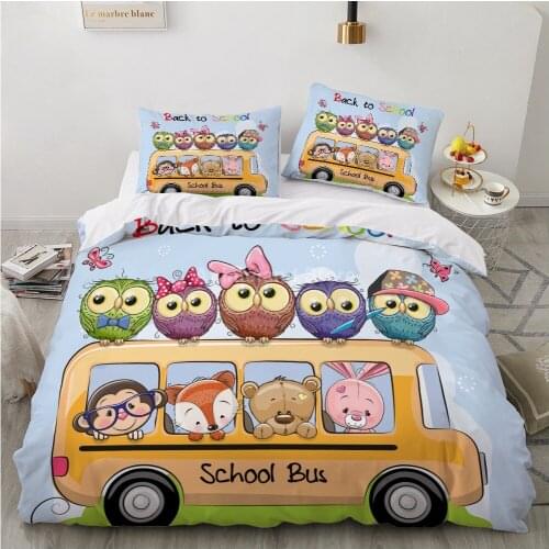 Cartoon Bus Owl 3d Bedding Set Kids Bed Linen Quilt Duvet Cover Sets Home Textile Decor Twin Single Queen King Size Kawaii Gift