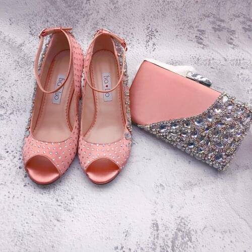 BS1337 DHL Custom Made Block Heel Open Toe Women Dress Pumps Bridal Wedding Shoes Dark Peach Shoes With Matching Bag Set