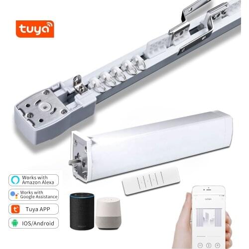 Tuya Wifi Curtain Motor Works With Google Home Alexa , Smart Life Customized Curtains track, Remote Control Cornice Rails