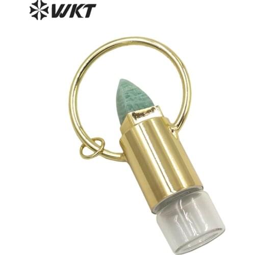 WT-P1664 Wholesale Gorgeous WKT gold fashion natural stone lips shape roll perfume bottle pendant for women gift
