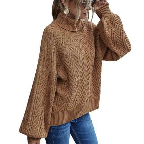 Womens Lantern Sleeve Turtleneck Sweater Pullover Loose Baggy Pullover Jumper B