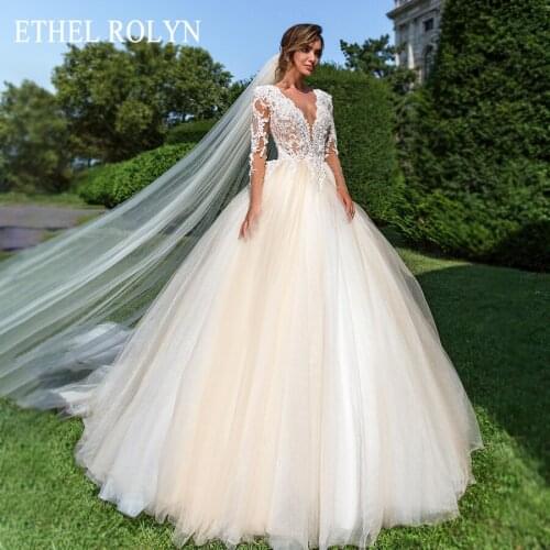 ETHEL ROLYN A-Line Wedding Dress 2021 Long Sleeve Illusion Beaded Lace Appliques Button Princess Bridal Gowns Vestido De Noiva