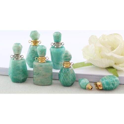 1PC Natural Amazonite Stone Pendants Essential Oil Diffuser bottle pendant Stone Jewelry charm for Necklace Making
