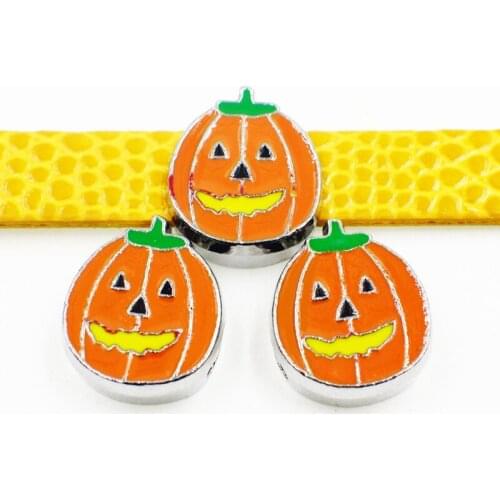10PCS 8mm Alloy Enamel Yellow Pumpkin Slide Charms Slide Beads DIY 8mm Bracelets Wristbands,Belt Straps Pet Name Collar