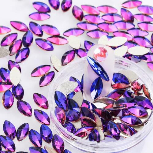 XiChuan 100Pcs/Bag Cosmic Nail Parts Bermuda Blue Non Hotfix Rhinestone Moon Star Sequins Plated Crystal Glue On Glass Chips