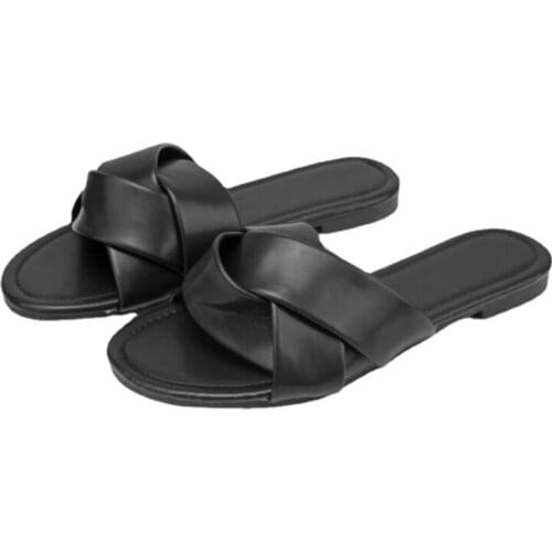 2021 Summer New Fashion Women Elegant Sandals Flat Cross Strap Sandals Outdoor Slippers Plus Size 35-42 Black
