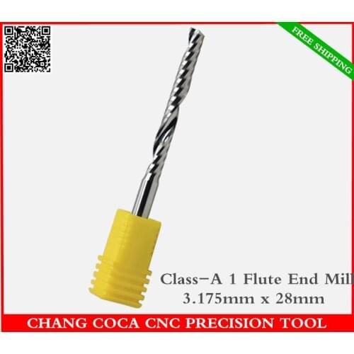 3.175mm*28mm,Freeshipping CNC machine solid carbide End Mill,tungsten steel 1 flute spiral milling cutter,PVC,MDF,Acrylic cutter