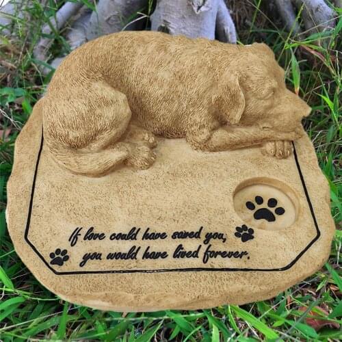 3D Resin Sleeping Dog Memorial Stone Waterproof Grave Marker Tombstone Ornament