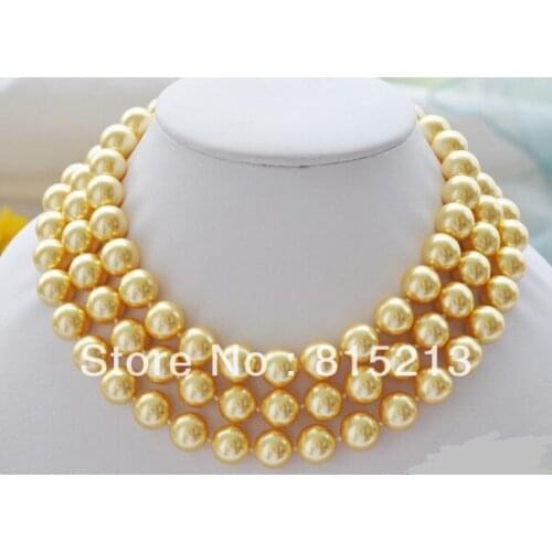 FREE SHIPPING>> N334 50" 12mm golden round SOUTH SEA SHELL PEARL NECKLACE