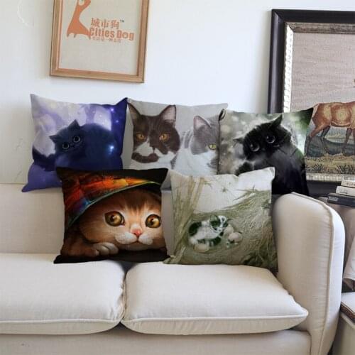Cat animal Decoration Cushion Cover Animals Cats Pillow Cute Throw Pillows Cotton Linen New Year Gift Cojines Almohadas