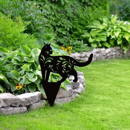 Black Cat Decorative Garden Statue Peg Stakes Cat Silhouette Garden Decoration Yard Ornament For Home Party Front Yard Decor