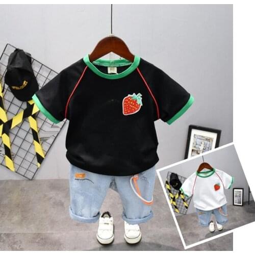 Children Baby boys Clothes Set Summer Toddler Boy Short Sleeve cartoon T-shirt and Denim Shorts Sets Cotton Kids Infant Clothing