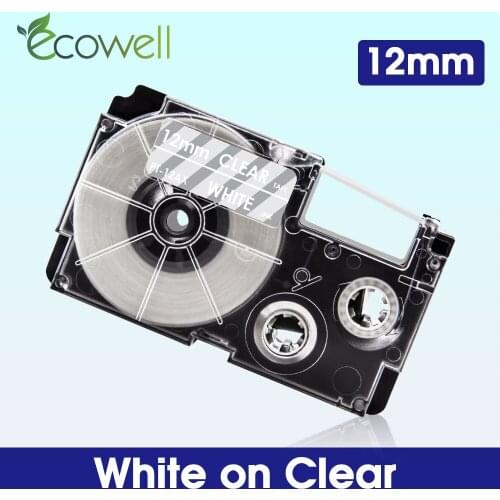 Ecowell XR-12AX 12mm labels For Casio XR12AX XR 12AX label cartridge White on Clear for Casio KL-60 KL-120 KL-100 Label Maker