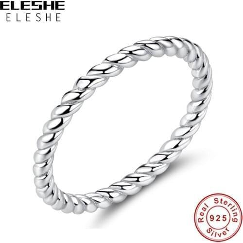 ELESHE Wholesale 925 Sterling Silver Finger Rings Simple Stackable Twist Ring For Women Wedding Anniversary Gift