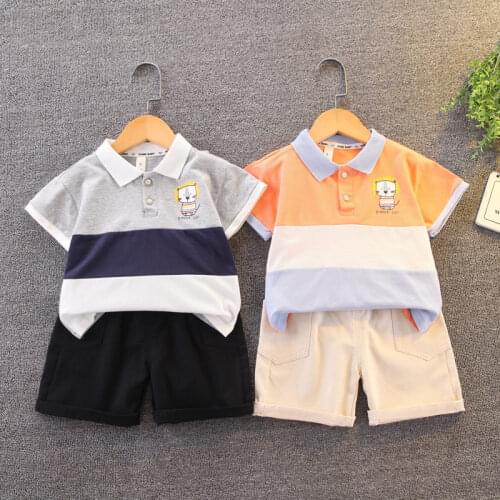 2021 Summer Baby Girls Boys Clothing Kids Clothes Strips Lapel T Shirt Shorts 2pcs/Sets Infant Children Fashion Casual Costume
