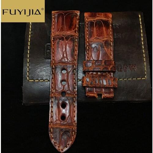 FUYIJIA New Genuine Alligator Strap Handmade 20MM 22MM 24MM Watchbands Men Watch Band Custom Slub Pattern Crocodile Leather Belt