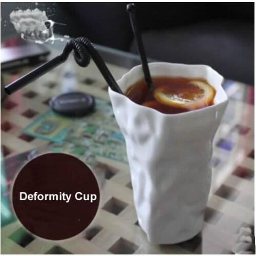 Cool White deformity ceramic cup Wrinkled paper cup ceramic Personality cup creative styling Freak ceramic mug White coffee cup