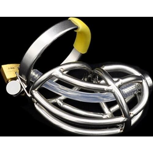 Stainless Steel Cock Cage Mortise lock Penis Ring Lock Male Chastity Device Catheter Stealth Belt SM Sex Toys for Men Penis Cage