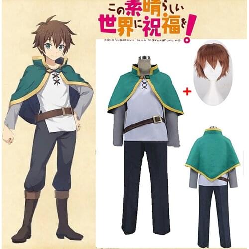 Kono Subarashii Sekai ni Shukufuku o! Satou Kazuma KonoSuba Kazuma Cosplay Costume Green Set Clothing+wig full set