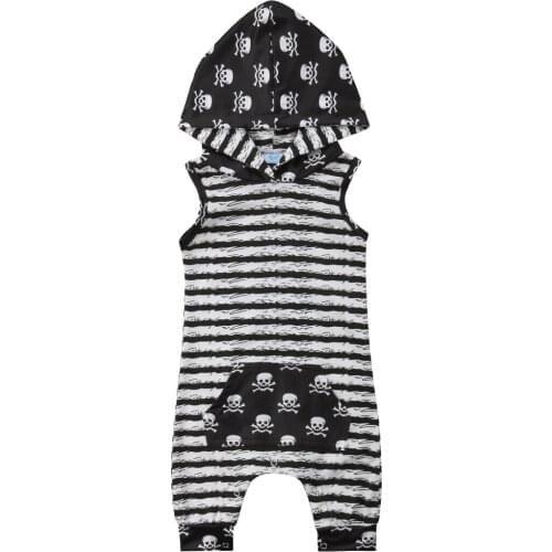 Citgeett Newborn Kid Baby Boy Summer Clothes Hooded Top Romper Striped Skull Jumpsuit Summer Outfits