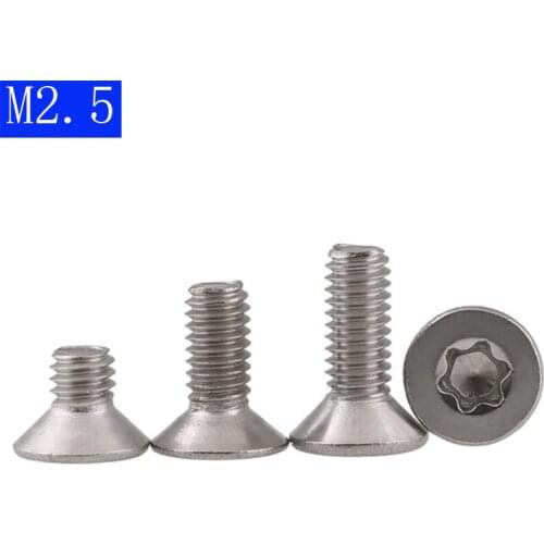 M2.5 x 0.45 2mm Flat Head Torx Security Machine Screws - A2 304 Stainless Steel