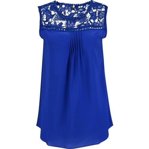 Tank Top 2021 Summer Lace Patchwork Women Blouse shirt Hollow out Tees Shirts Sleeveless O-Neck Female Loose Tops promotion