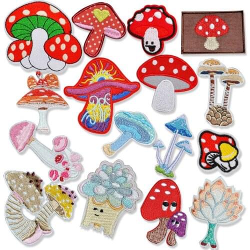 Plant Flowers Rainbow Mushroom Iron on Patch Embroidered Applique Sewing Clothes Stickers Garment Apparel Accessories Badges