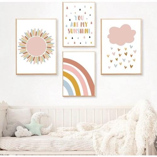 You Are My Sunshine Nursery Wall Art Print Sun Cloud Canvas Poster Rainbow Prints Painting Nordic Wall Pictures Kids Room Decor