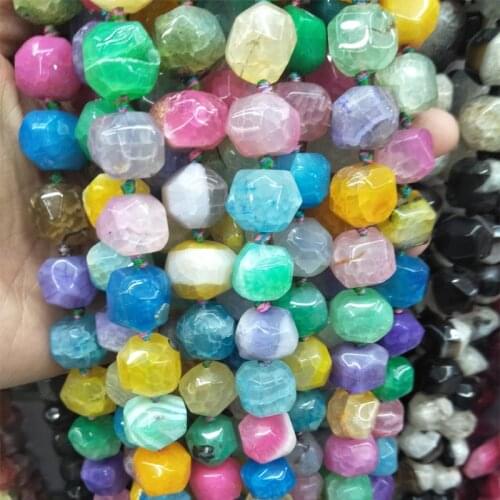 Irregular Cube Square Shape Spacer Genuine Colorful Agates Beads Loose Onyx Gem Stone Beads Strand 16" For Jewelry Making