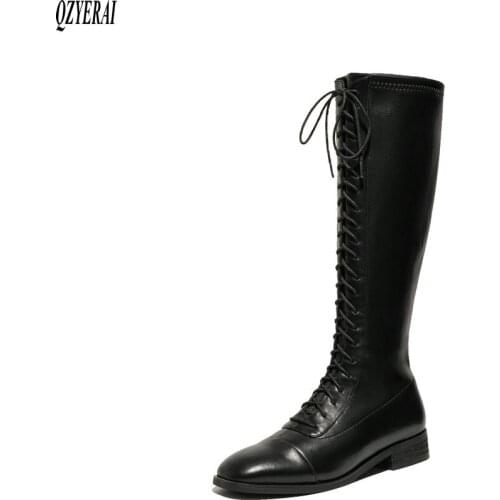 New winter natural Genuine leather Knee high boots women boots Motorcycle boots Fur one 100% cowhide stretch Female snow boots