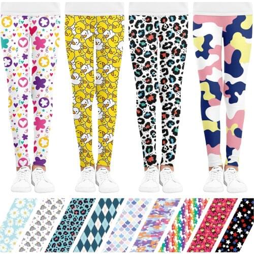 NEW Girls Leggings Kids Clothes Flower Printing Elastic Pants Kids Leggings for Girl Wear 3-12 Years Wholesale Free Shipping